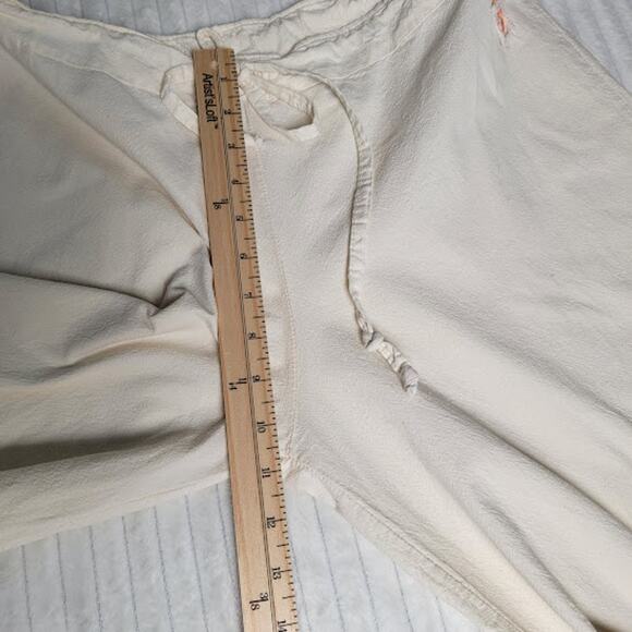 Cream Cotton Wide Leg Pants L Boho Minimalist Drawstring Brazil Cottagecore - Picture 8 of 11